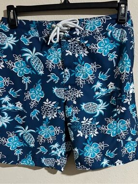 J. Crew Flex Swimwear Navy Blue Floral & Pineapple Swim Trunks